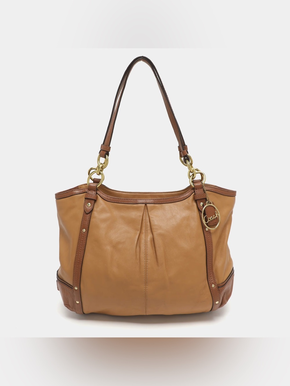 Coach Cognac Leather Shoulder Bag with Brass Accent